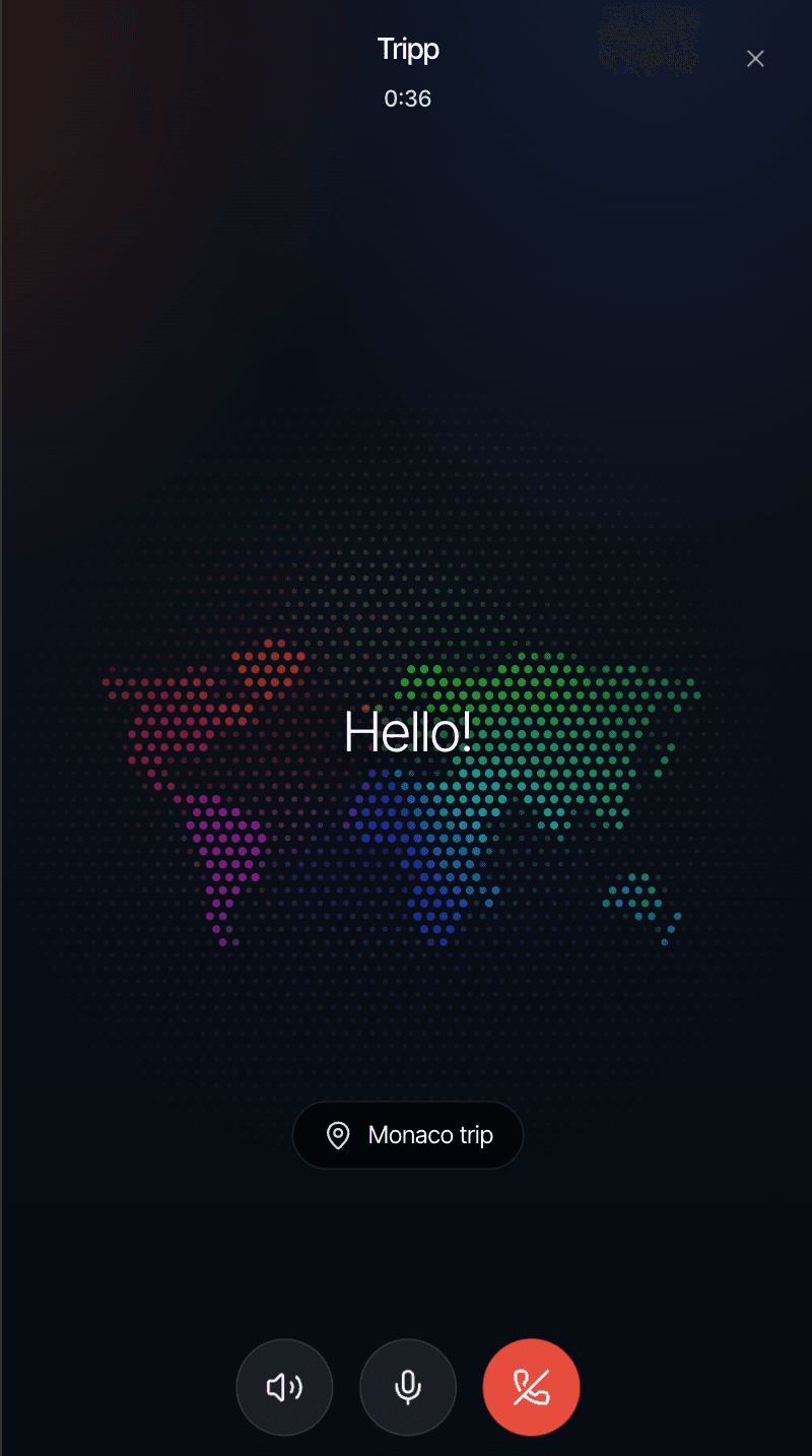 Voice interview with Tripp inside the traveler.md app.